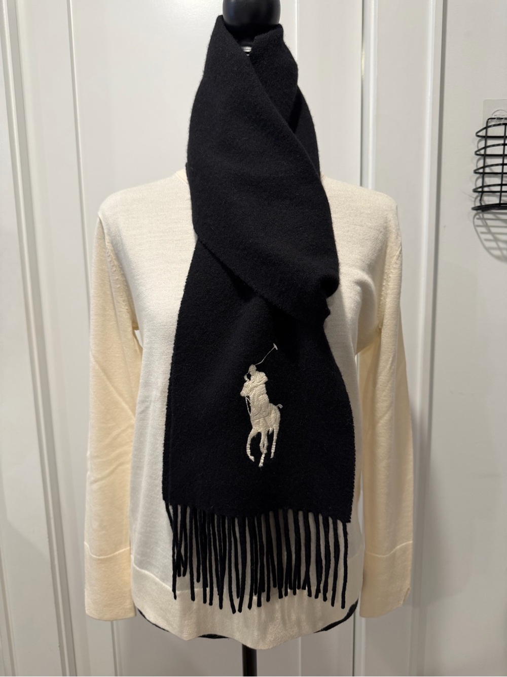 Ralph Lauren Cashmere Lambswool Big Pony Scarf Black NWOT $295 - Picture 2 of 5